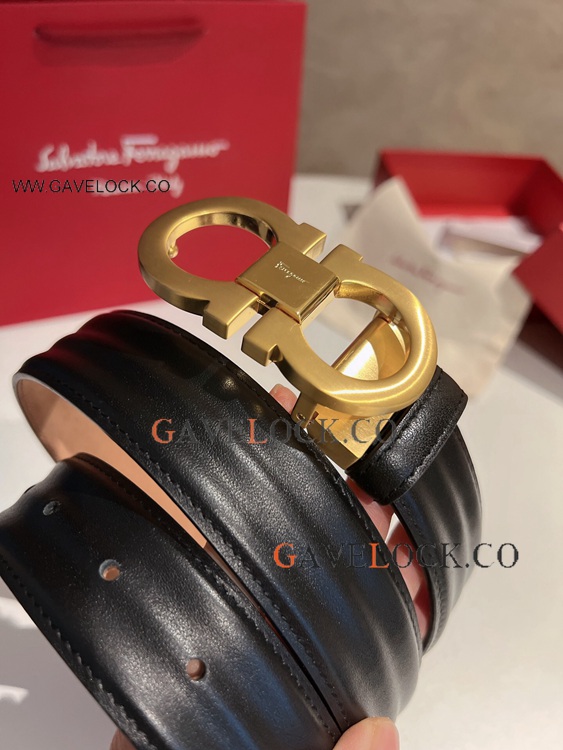 Clone Ferragamo Leather Strap Gold Brushed buckle